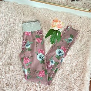 Floral leggings with velvet waistband